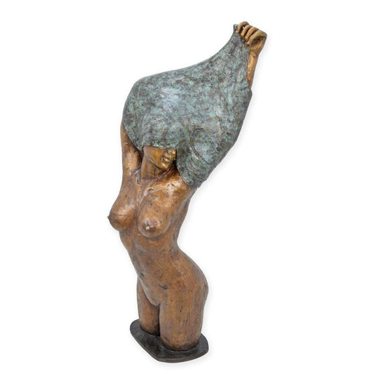 STATUE MODERNE SCULPTURE BRONZE FEMME SE DESHABILLANT