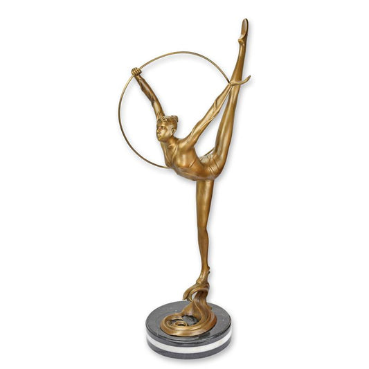 STATUE MODERNE SCULPTURE BRONZE BALLERINE AVEC UN CERCLE