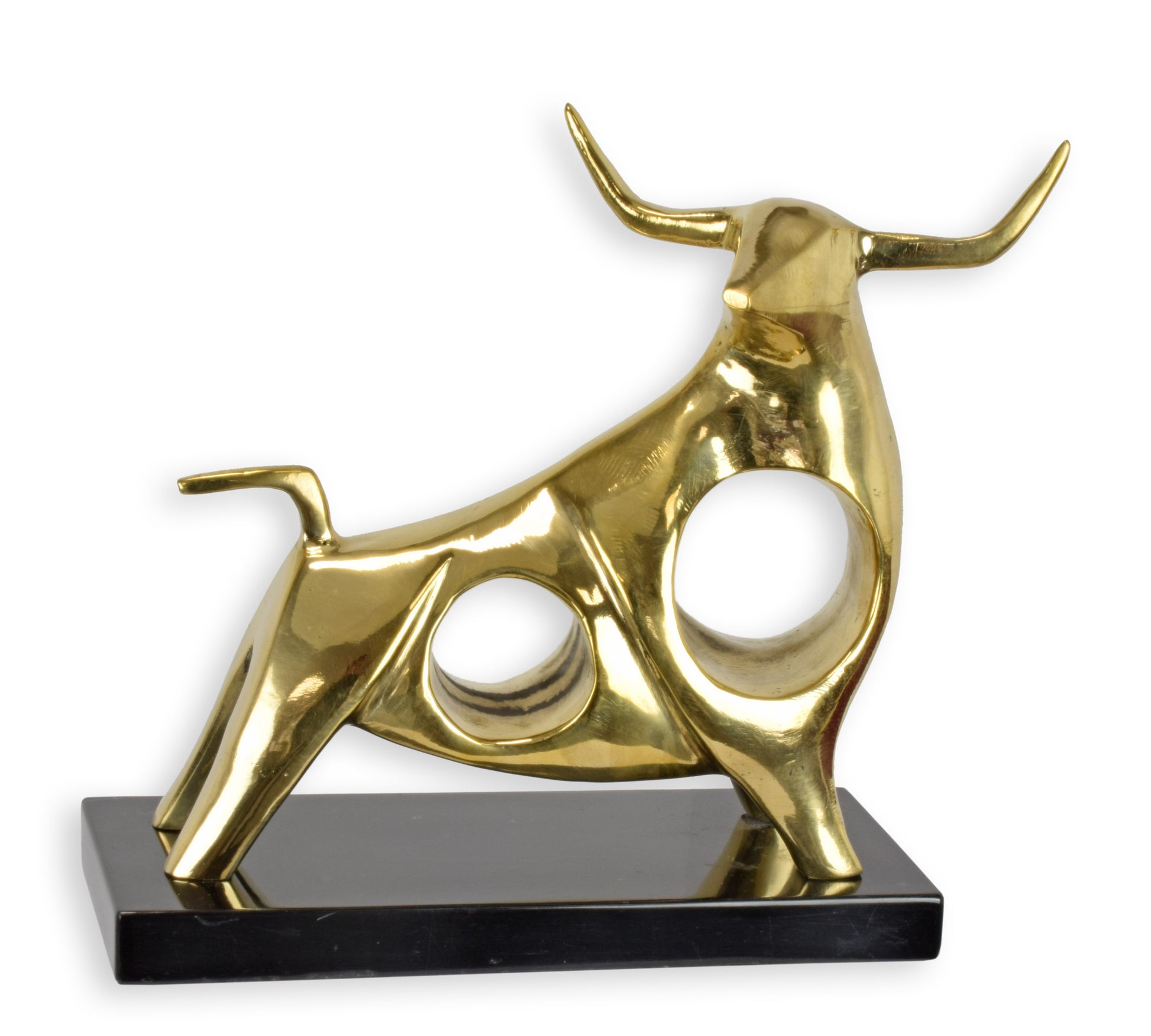 STATUE MODERNE SCULPTURE BRONZE TAUREAU DEBOUT SUR UN SOCLE MARBRE