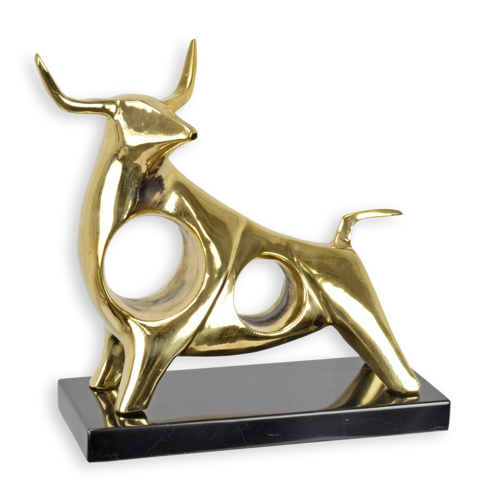 STATUE MODERNE SCULPTURE BRONZE TAUREAU DEBOUT SUR UN SOCLE MARBRE
