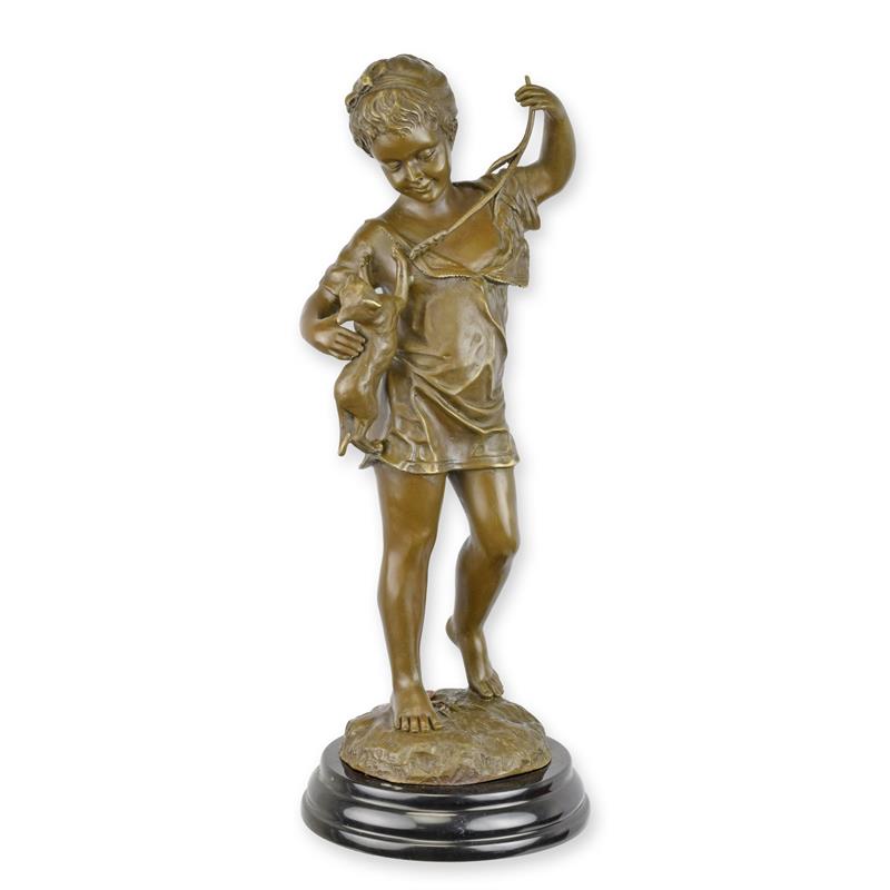 STATUE MODERNE SCULPTURE BRONZE FILLE AVEC UN CHAT