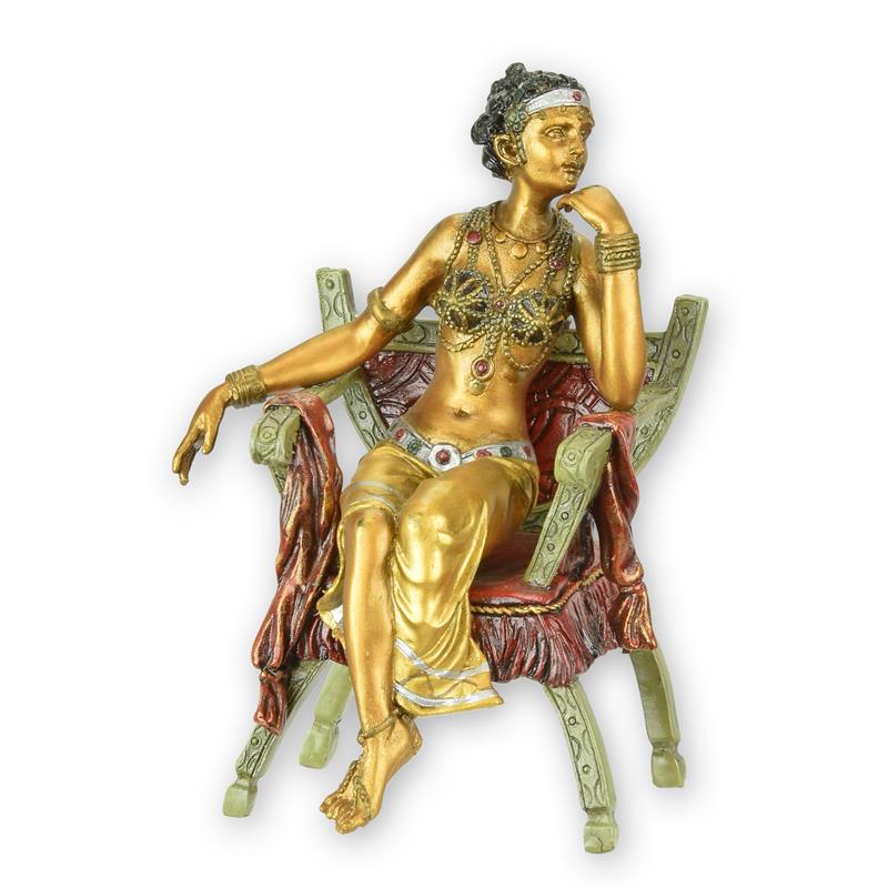 STATUE MODERNE SCULPTURE BRONZE FEMME DANS UN FAUTEUIL CURULE