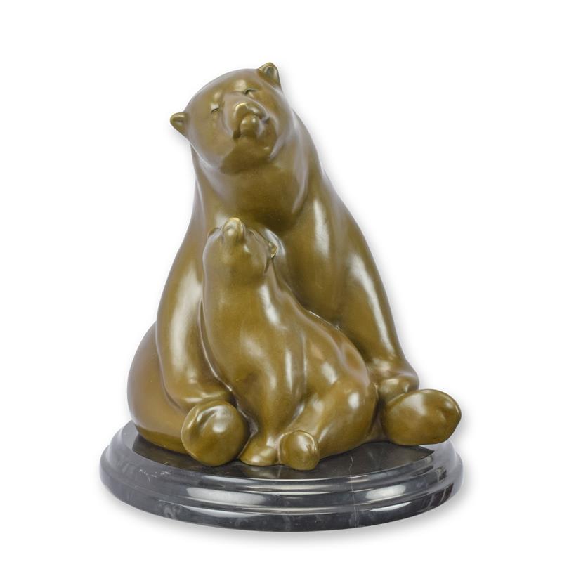 STATUE MODERNE SCULPTURE en bronze ourse et de son ourson