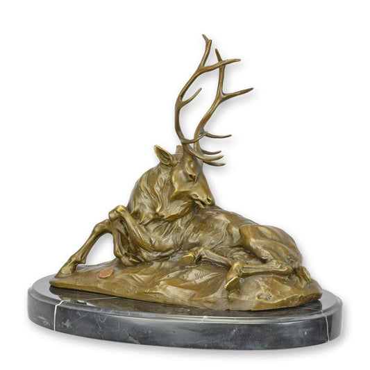 STATUE MODERNE SCULPTURE BRONZE CERF COUCHE