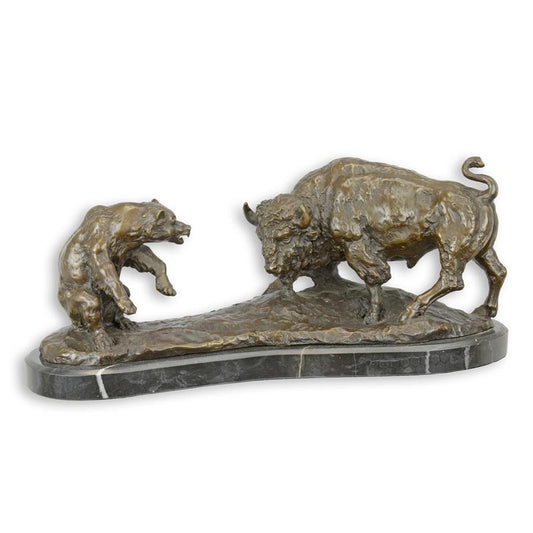 STATUE MODERNE SCULPTURE BRONZE DU TAUREAU ET DE L'OURS