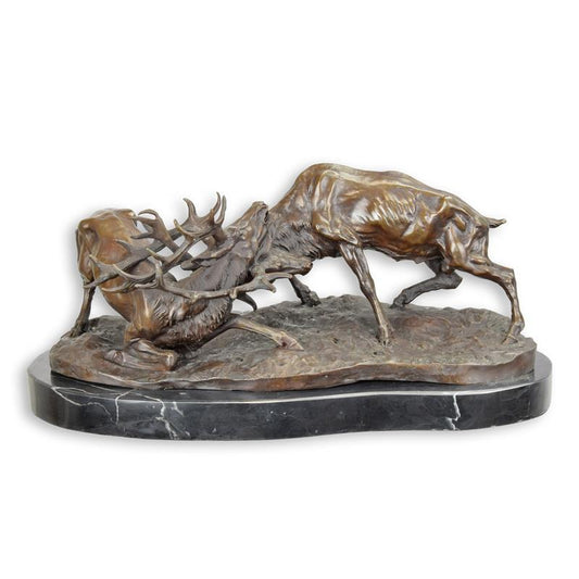 STATUE MODERNE SCULPTURE BRONZE DE DEUX CERFS COMBATTANTS