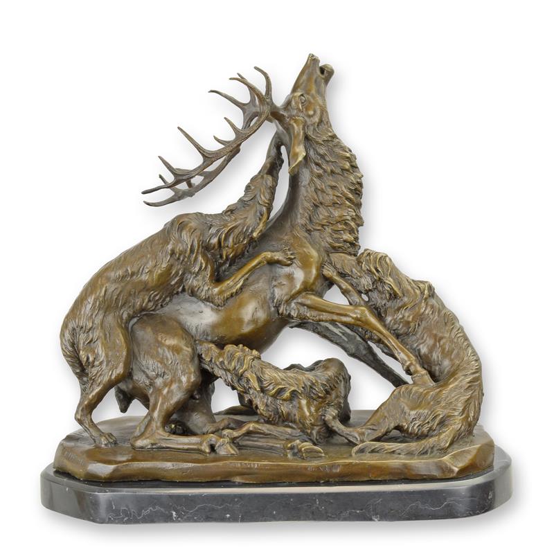 STATUE MODERNE SCULPTURE BRONZE DE LA CHASSE AU CERF