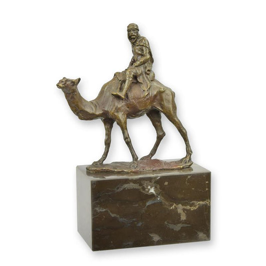 STATUE MODERNE SCULPTURE BRONZE CHAMEAU ET DE SON CAVALIER