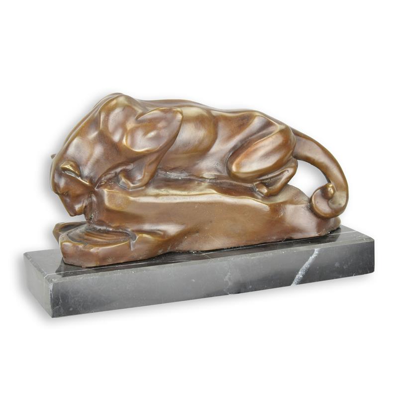 STATUE MODERNE SCULPTURE BRONZE COUGAR À LA PISCINE